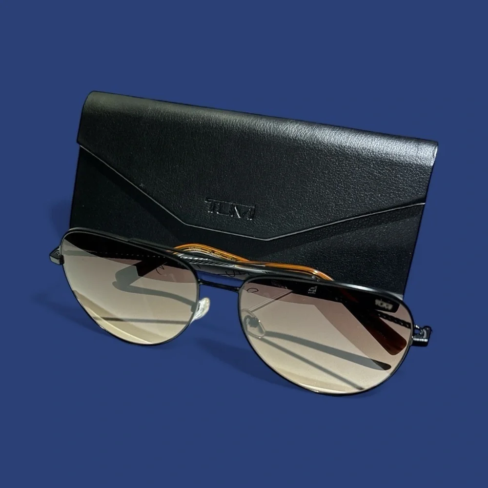 Tumi Black Aviator Sunglasses with Case